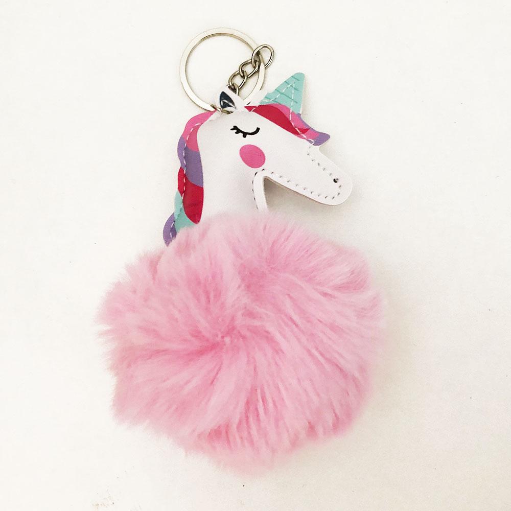 Брелок єдиноріг з хутром. Колір рожевий