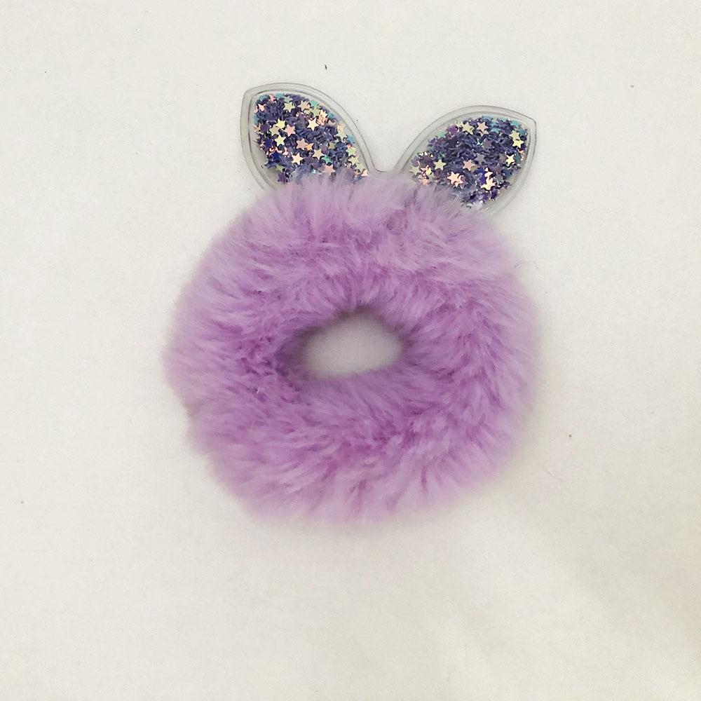 Гумки для волосся хутряні з блискітками всередині вух. Колір фіолетовий