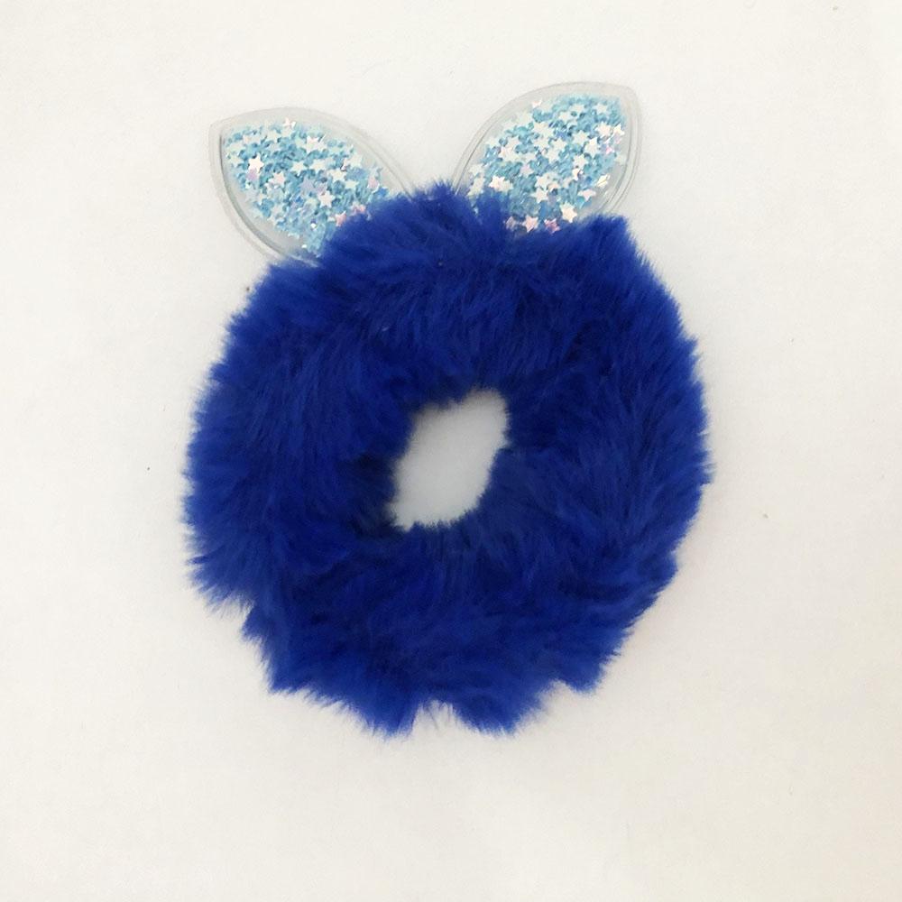 Резинки для волос меховые с блестками внутри ушей. Цвет: синий