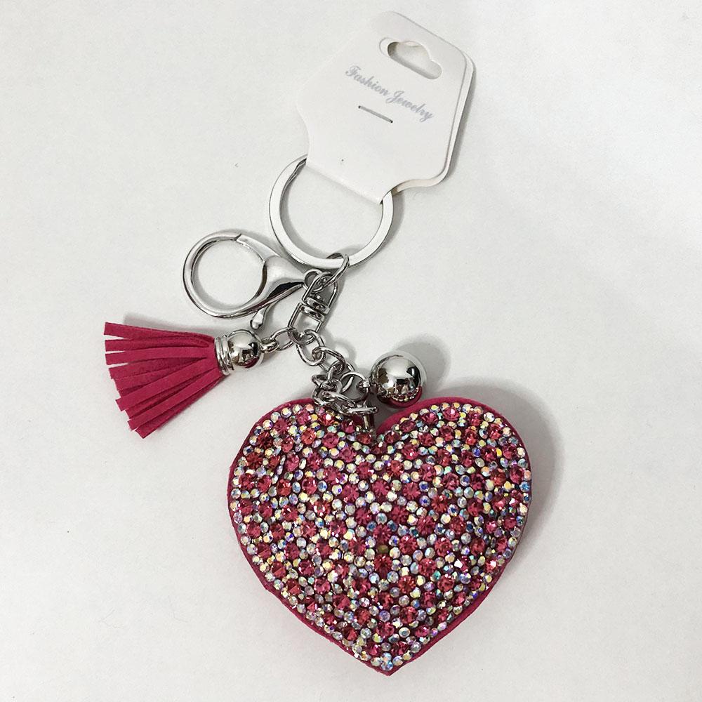 Брелоки із замші блискучі в формі серця. Колір: темно-рожевий