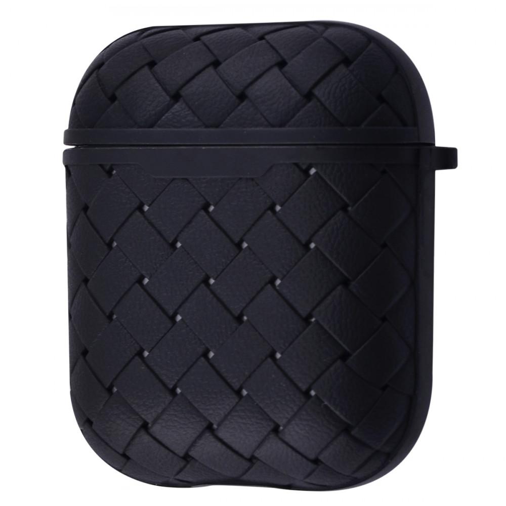 Чохол для AirPods плетена шкіра. Колір чорний