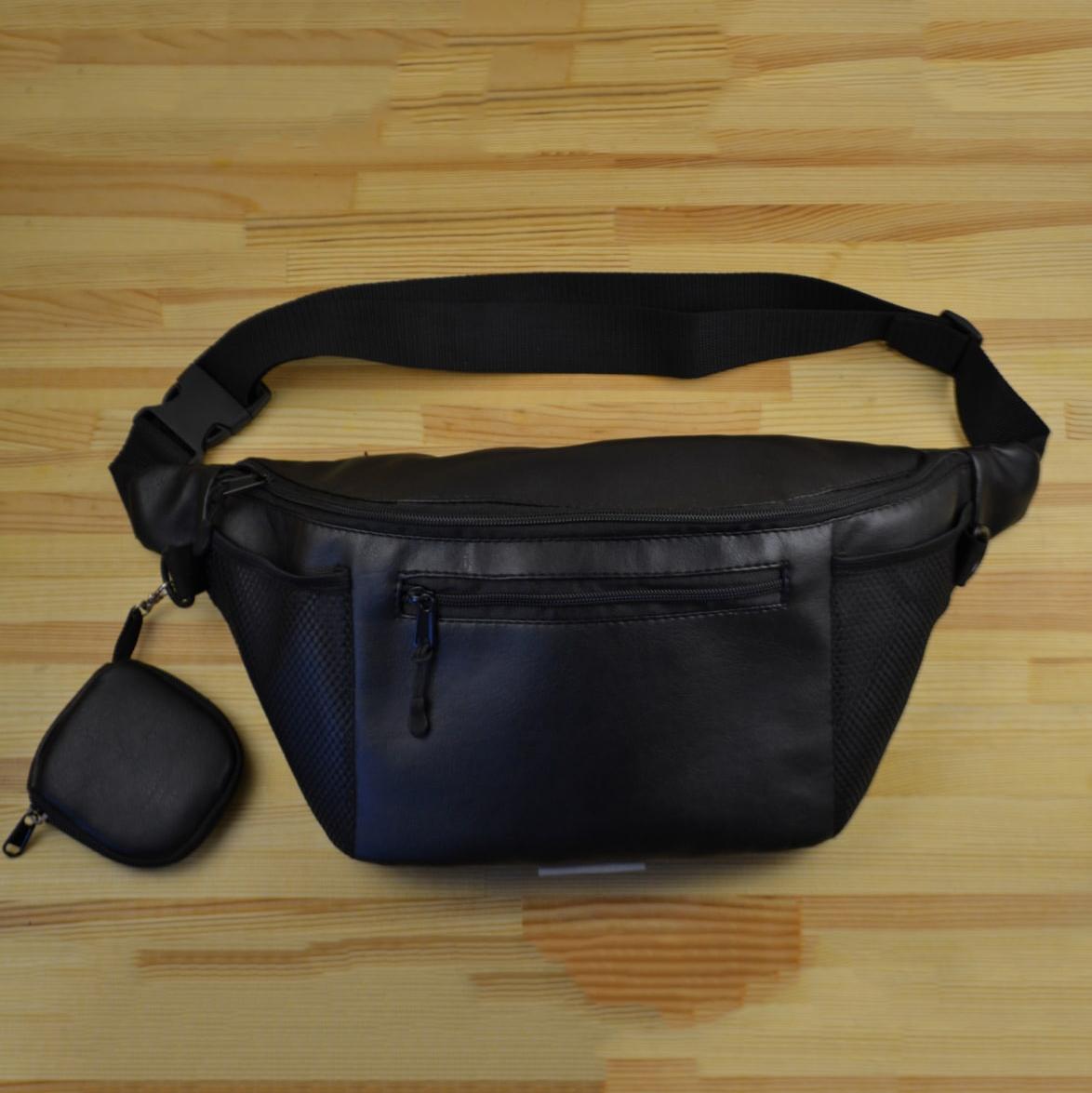 Бананка большая с сеточкой из эко кожи. Цвет: черный