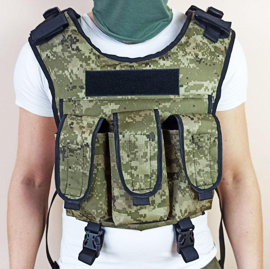 Розвантаження/плитоноска на 3 магазини. Якісна плитоноска. Бронежилет з 3 підсумками під магазини. Якість для ЗСУ! Колір: піксель