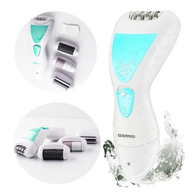 Епілятор Gemei GM 7006 4в1 - Професійний жіночий бездротовий епілятор бритва з насадками триммер + пемза. Колір: зелений